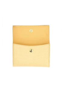 Jil Sander women’s baby wallet in pale yellow textured leather with gold-tone snap buttons