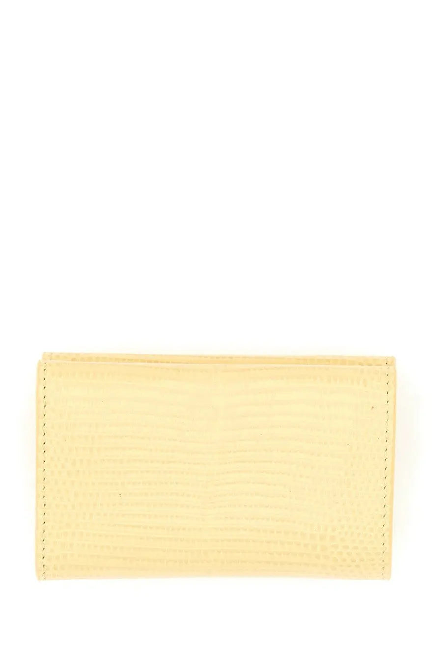 Jil Sander women’s baby wallet in pale yellow textured leather with subtle reptile skin pattern and neat stitching