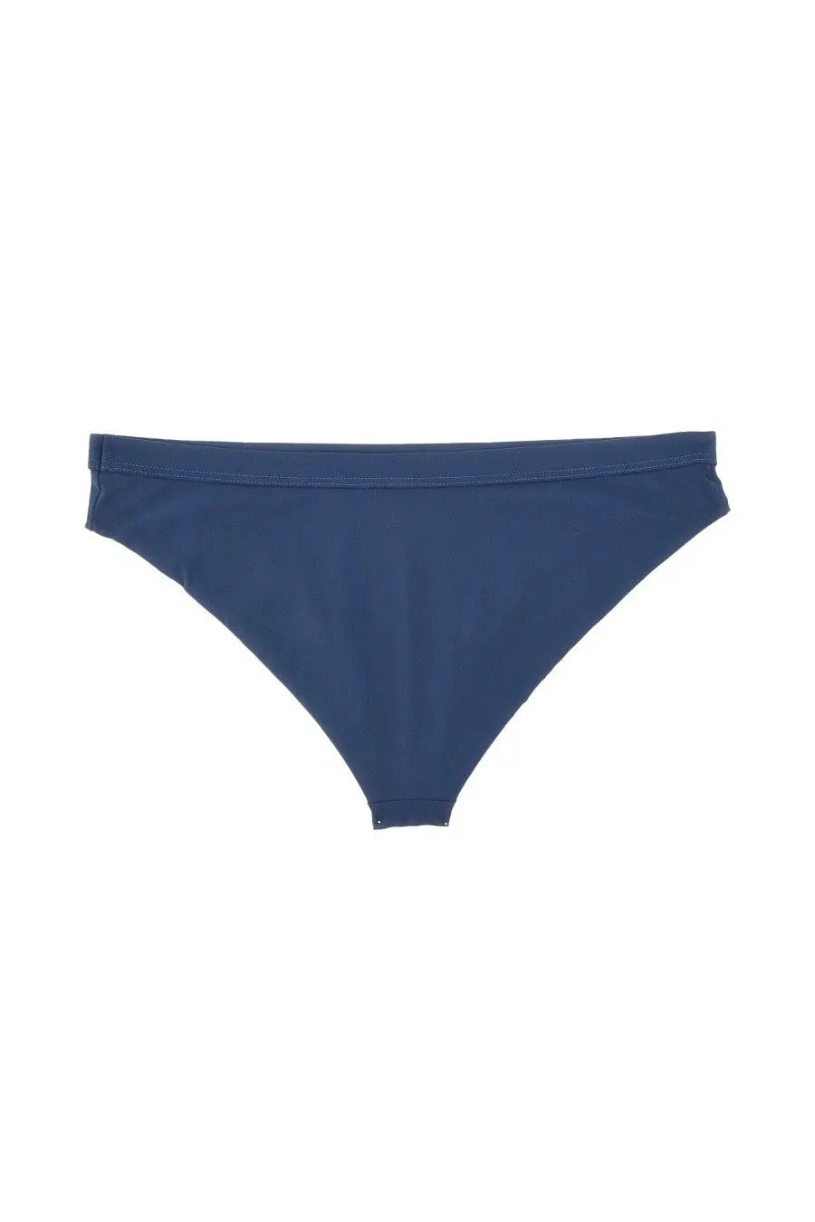 Navy blue high-waisted bikini briefs by jil sander with smooth stretchy fabric finish shown from the back side