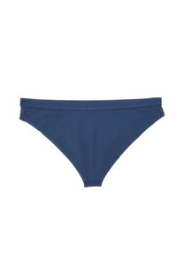 Navy blue high-waisted bikini briefs by jil sander with smooth stretchy fabric finish shown from the back side
