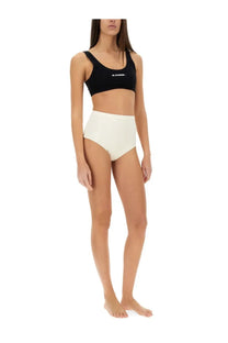 Jil Sander women’s black and white two-piece swimwear with cropped top and high-waisted bikini briefs