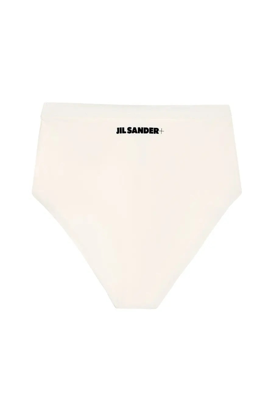 Jil Sander women’s cream-colored high-waisted bikini briefs with minimalist black logo on waistband
