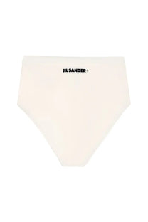 Jil Sander women’s cream-colored high-waisted bikini briefs with minimalist black logo on waistband