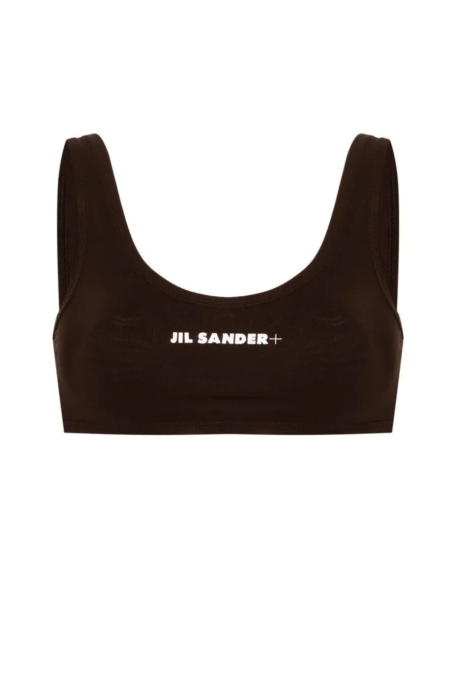 Black jil sander+ bralette bikini top with white logo across the chest for women