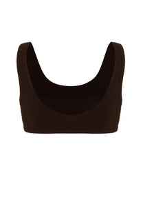 Jil Sander women’s bikini top brown sleek solid black cropped bralette with smooth stretchy fabric and wide straps
