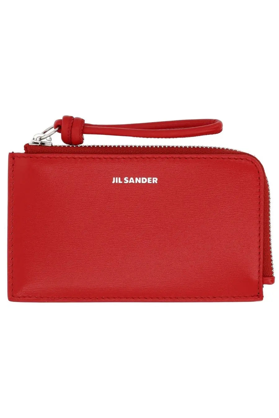 Red jil sander women’s coin purse giro red wristlet with sleek leather finish and silver zipper hardware