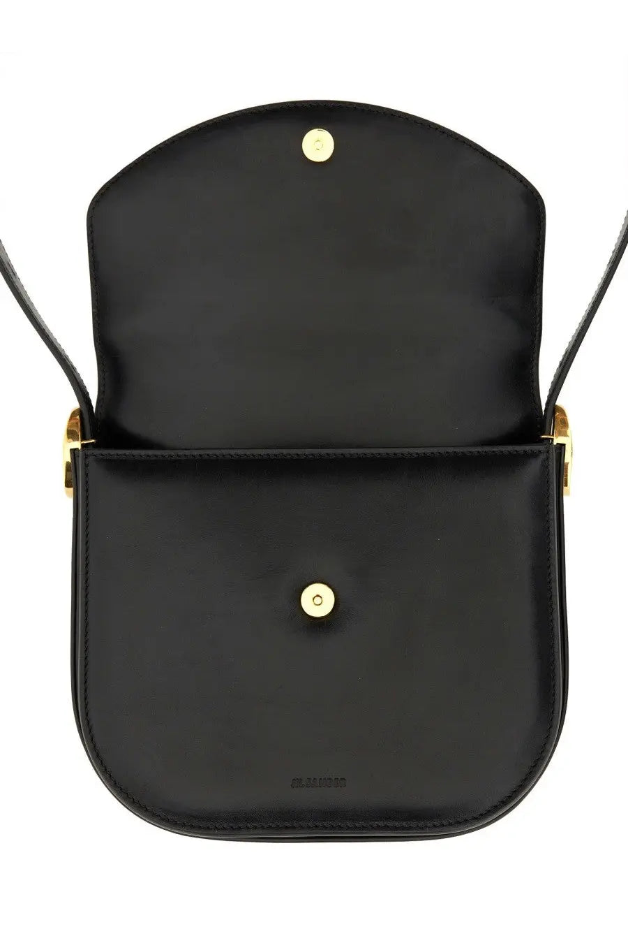 Jil sander women’s black leather coin shoulder bag with gold-tone hardware and minimalist crossbody design
