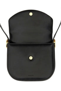 Jil sander women’s black leather coin shoulder bag with gold-tone hardware and minimalist crossbody design