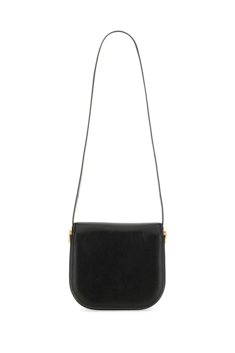 Black leather Jil Sander women’s coin shoulder bag with gold-tone hardware and crossbody design