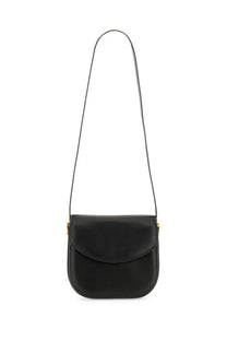 Black leather jil sander women’s coin shoulder bag with gold-tone hardware and long adjustable strap