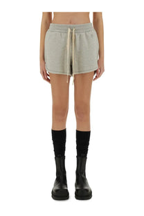 Light gray heathered jil sander women’s cotton terry sweatshorts with drawstring waist and subtle logo on the side