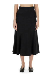 Black high-waisted midi skirt with a flared flowing hemline from jil sander womens flared skirt black collection