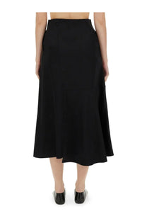 Jil sander women’s black high-waisted midi skirt with flared asymmetrical hem and tailored seams