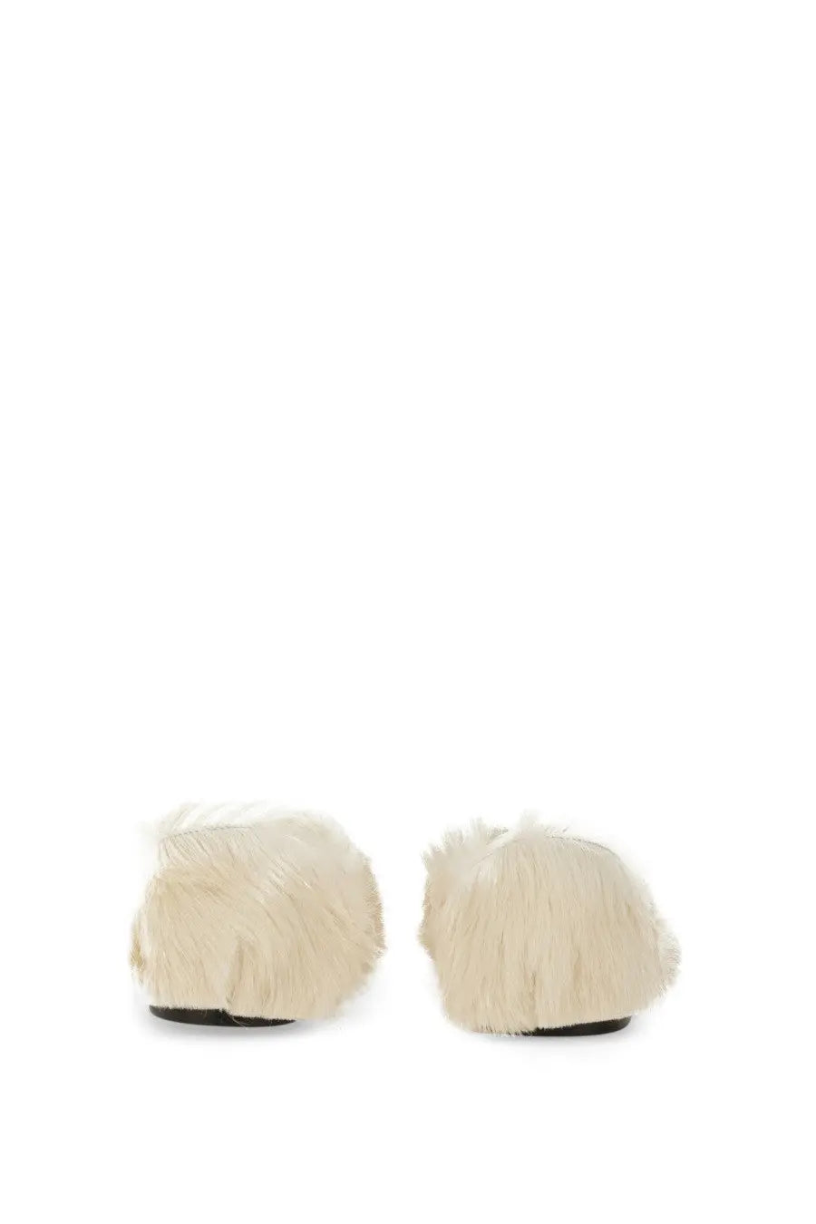 Jil Sander women’s low leather slipper white with cream-colored fluffy fur and soft plush texture with black soles