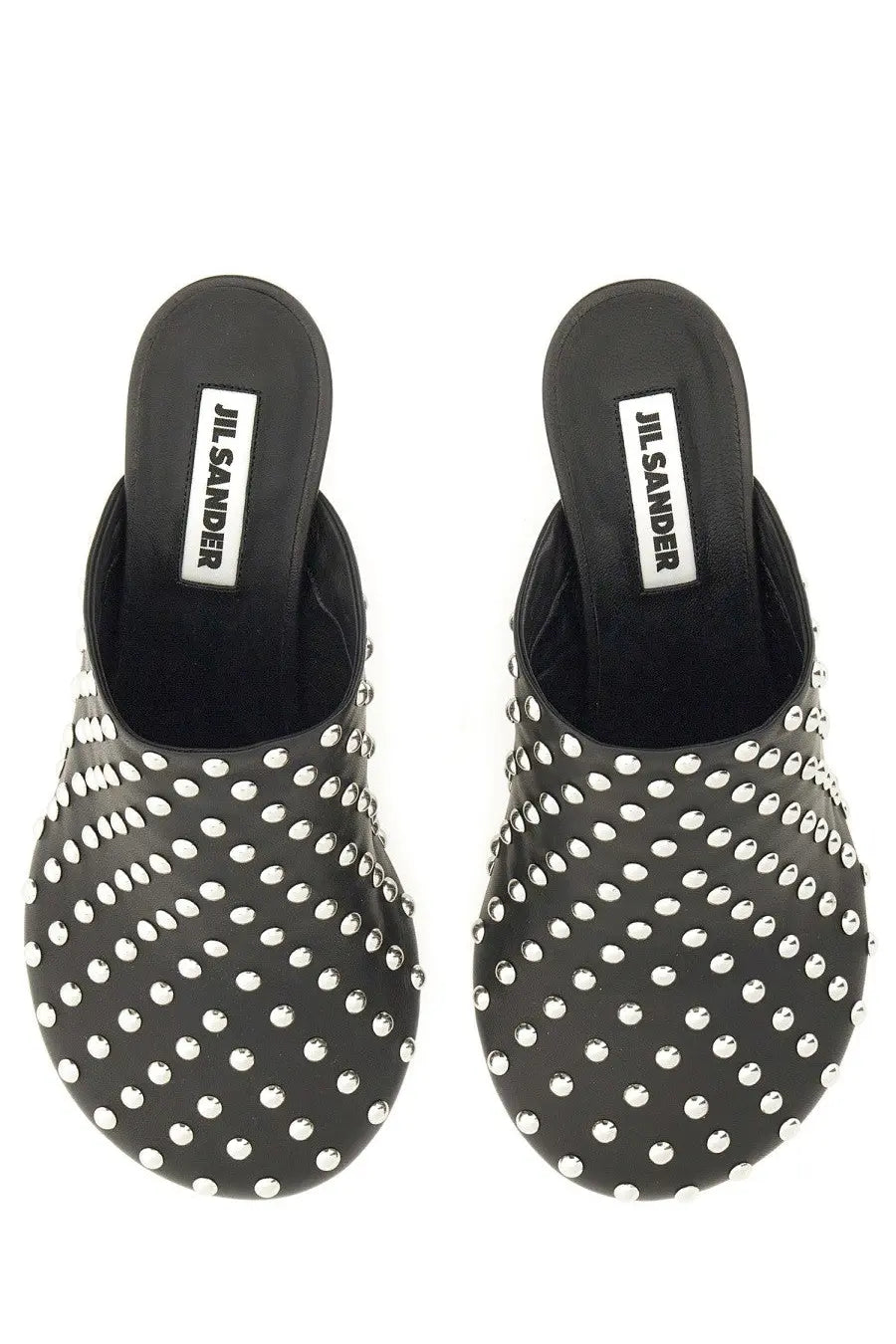 Black jil sander nappa leather mules with silver studs stylish and comfortable women’s footwear