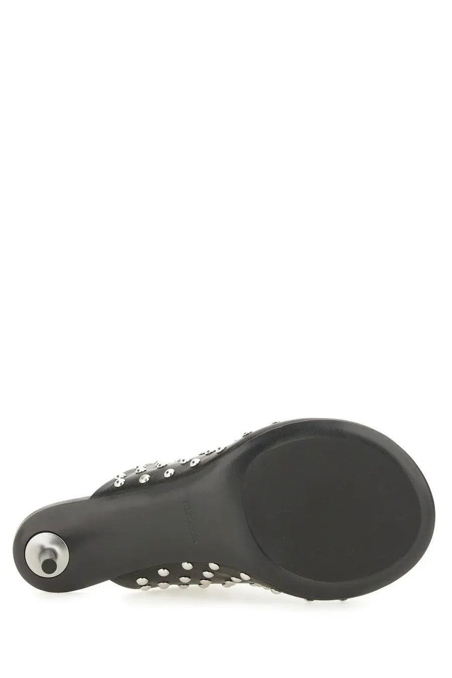 Jil Sander women’s black nappa leather mule sandal with metallic heel and decorative silver studs on strap