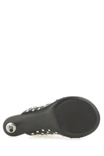 Jil Sander women’s black nappa leather mule sandal with metallic heel and decorative silver studs on strap