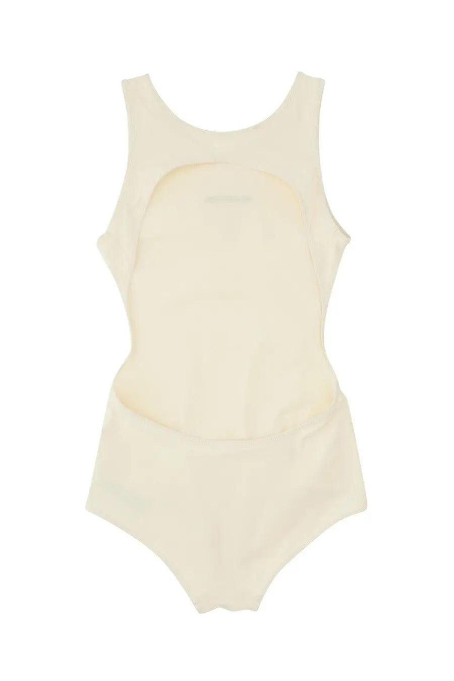 Cream-colored seamless one-piece swimsuit by Jil Sander with a rounded neckline and form-fitting design in white