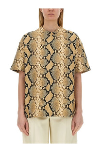 Beige and black snakeskin-patterned short-sleeved relaxed fit shirt by Jil Sander for women