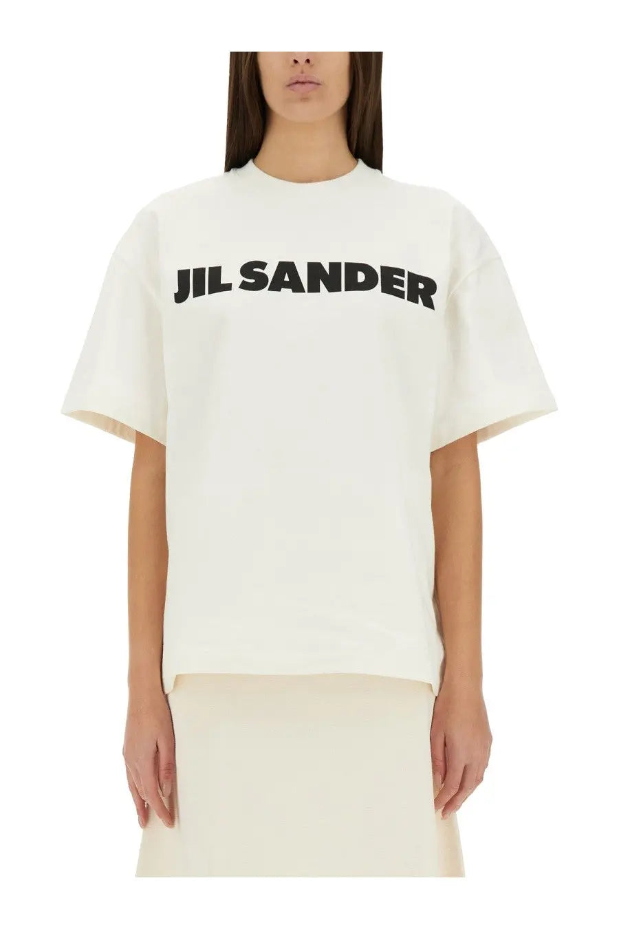 Off-white Jil Sander women’s shirt white with bold black jil sander lettering across the chest