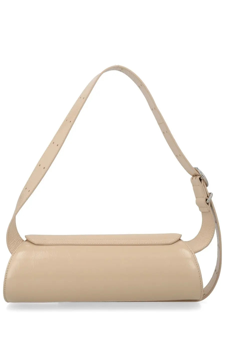 Beige leather jil sander women’s small cannoli shoulder bag with sleek minimalist design and adjustable strap