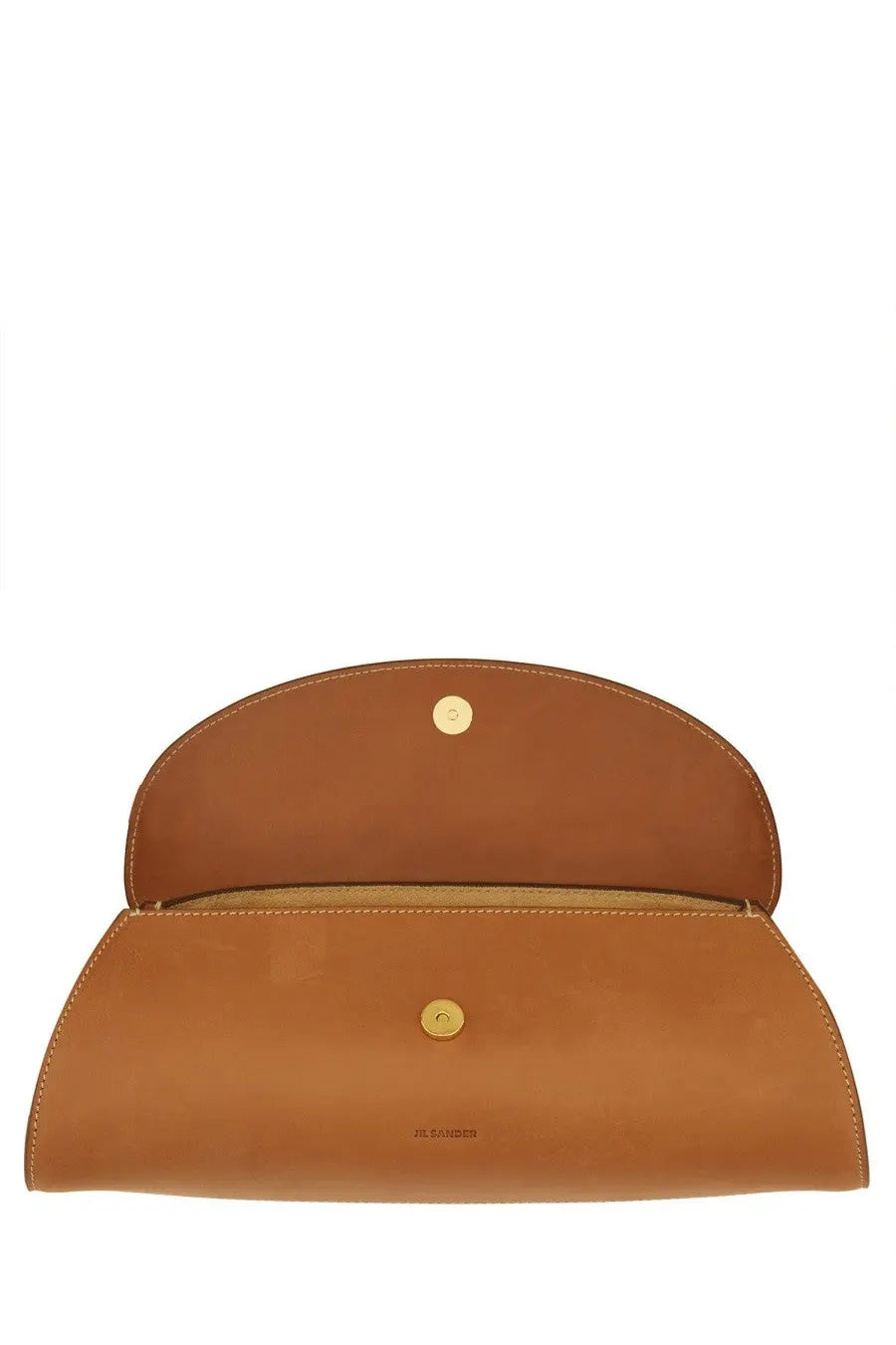 Jil sander women’s small cannoli bag brown tan leather clutch with gold-tone hardware and minimalist design