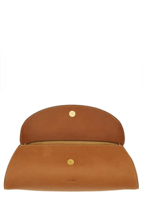 Jil sander women’s small cannoli bag brown tan leather clutch with gold-tone hardware and minimalist design