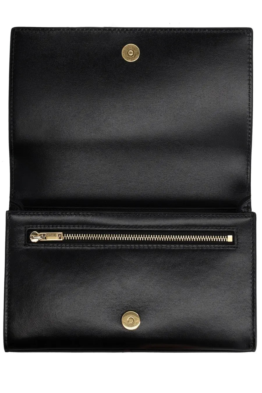 Jil sander women’s tangle wallet in black leather with gold tone zipper and button closures