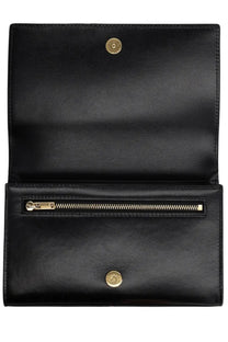 Jil sander women’s tangle wallet in black leather with gold tone zipper and button closures
