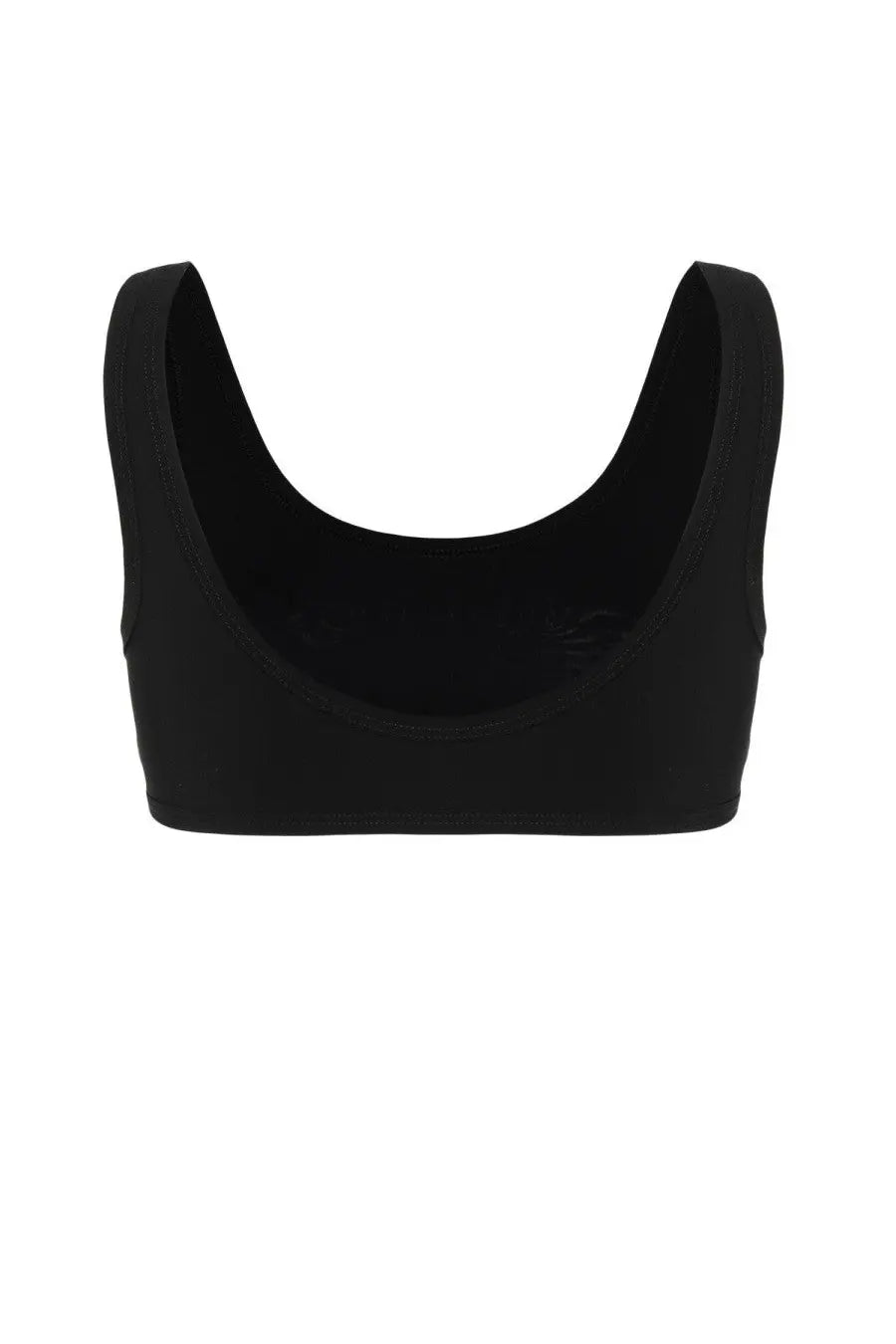 Jil Sander women’s black ribbed knit sports bra with wide rounded neckline and seamless construction