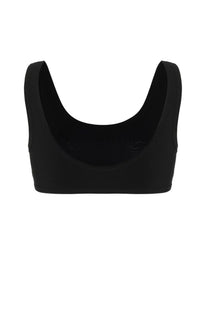 Jil Sander women’s black ribbed knit sports bra with wide rounded neckline and seamless construction