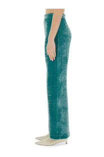Teal velvet high waist wide leg trousers from jil sander women’s collection in blue with a straight cut