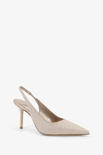 Jimmy Choo women’s Love Écolleté gold champagne glitter slingback pump with slender heel and pointed toe