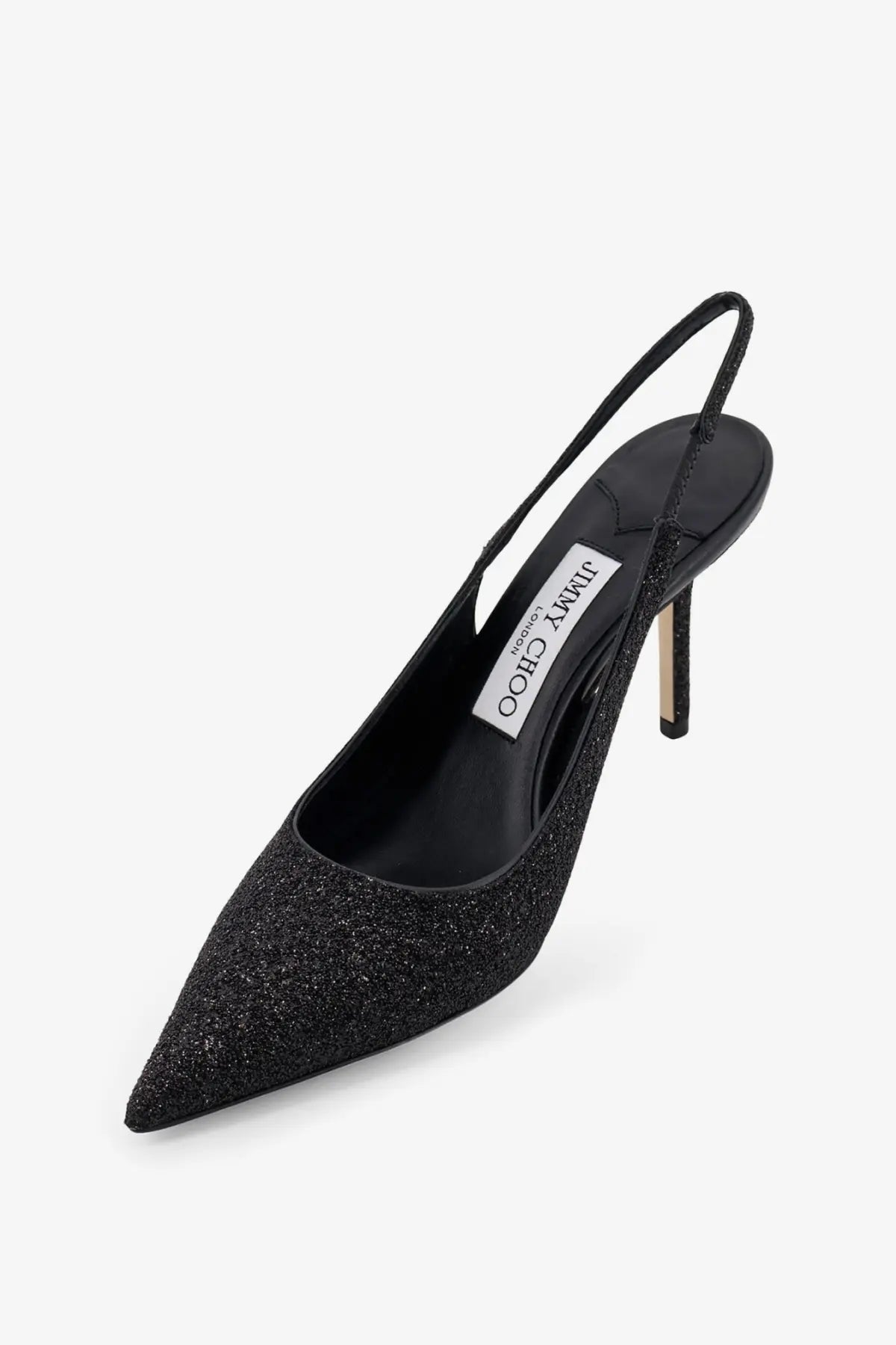 Jimmy Choo women’s love pumps black glittery pointed-toe slingback pump with elegant design