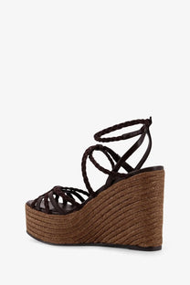 Jimmy Choo women’s nyra black braided leather wedge sandal with woven espadrille raffia sole