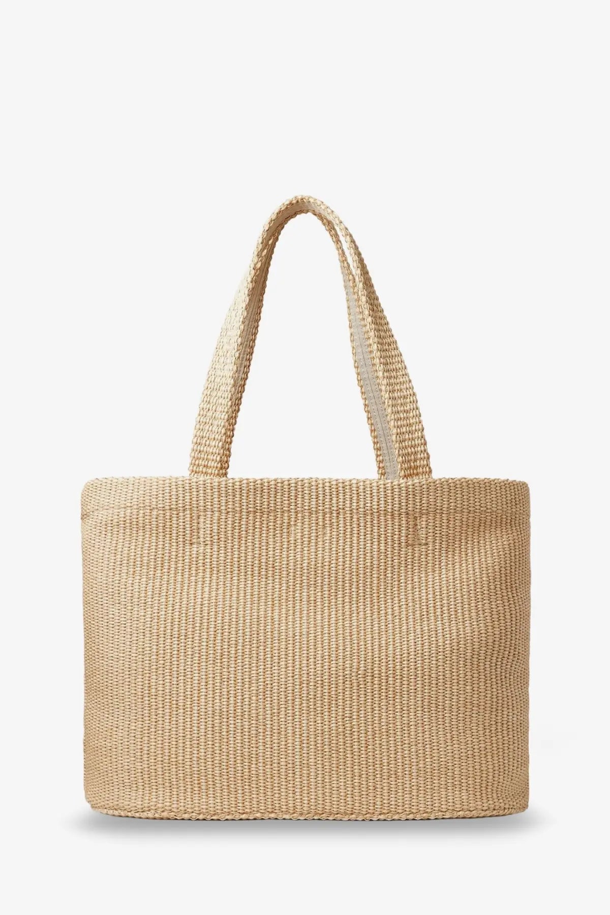 Beige woven straw tote bag with sturdy handles by Jimmy Choo for women raffia shopping in white color