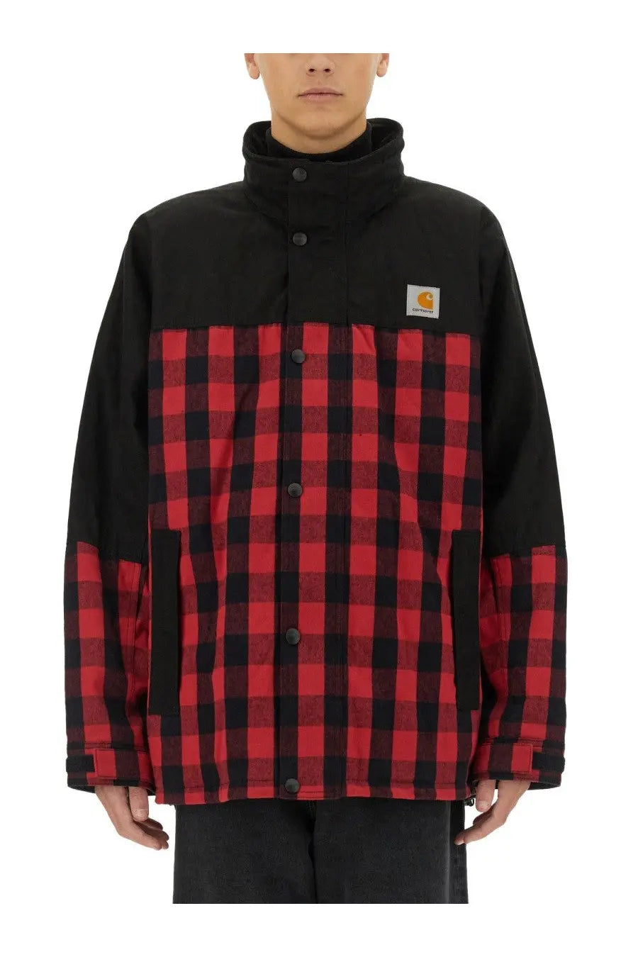 Men’s Junya Watanabe man Carhartt jacket black with black sleeves high collar button-front closure plaid design