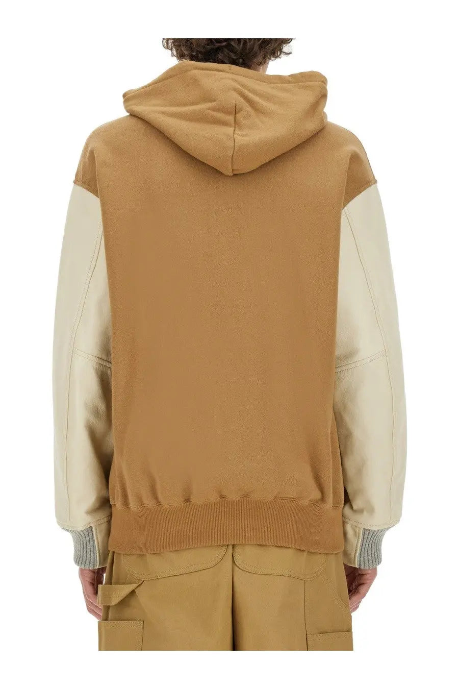 Tan and cream color-blocked Junya Watanabe Man Carhartt sweatshirt with ribbed cuffs and hem in beige