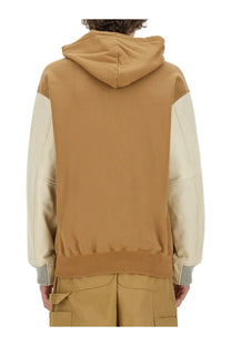 Tan and cream color-blocked Junya Watanabe Man Carhartt sweatshirt with ribbed cuffs and hem in beige