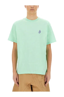Jw anderson men’s mint green cotton t-shirt with small embroidered anchor logo on left chest