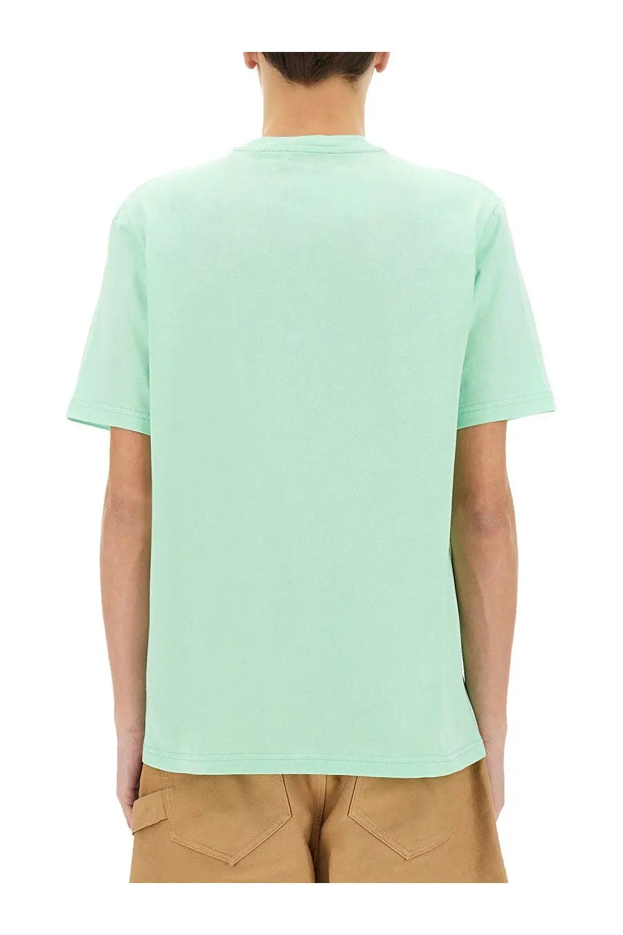 Jw anderson men’s anchor shirt green mint green short sleeved cotton t shirt with crew neck design front view