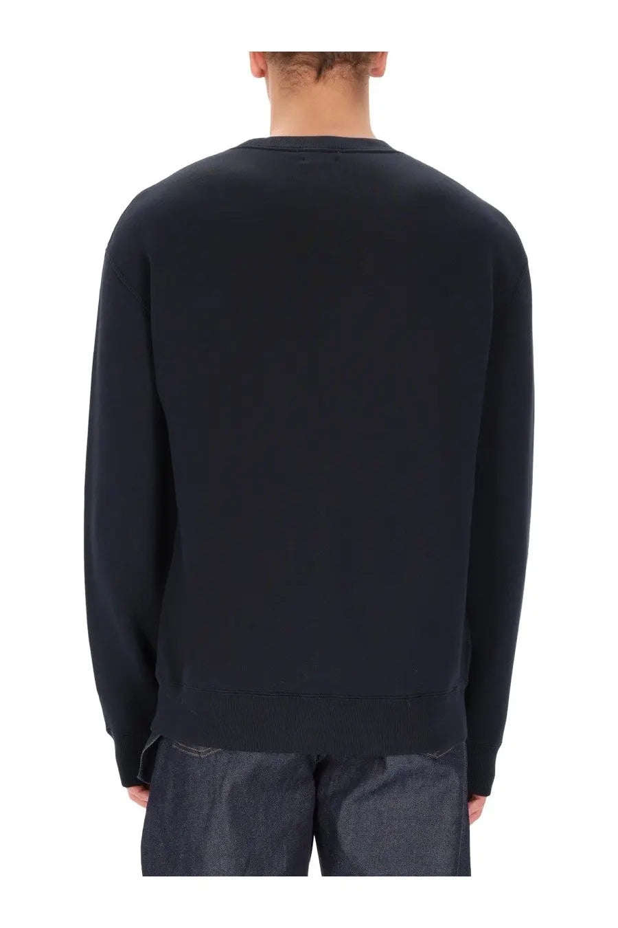 JW Anderson men’s anonymous lovers black crewneck sweatshirt with soft smooth fabric and subtle ribbed cuffs