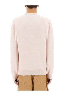 Jw anderson men’s jersey blue soft blush pink knit sweater with ribbed crew neckline and cuffs