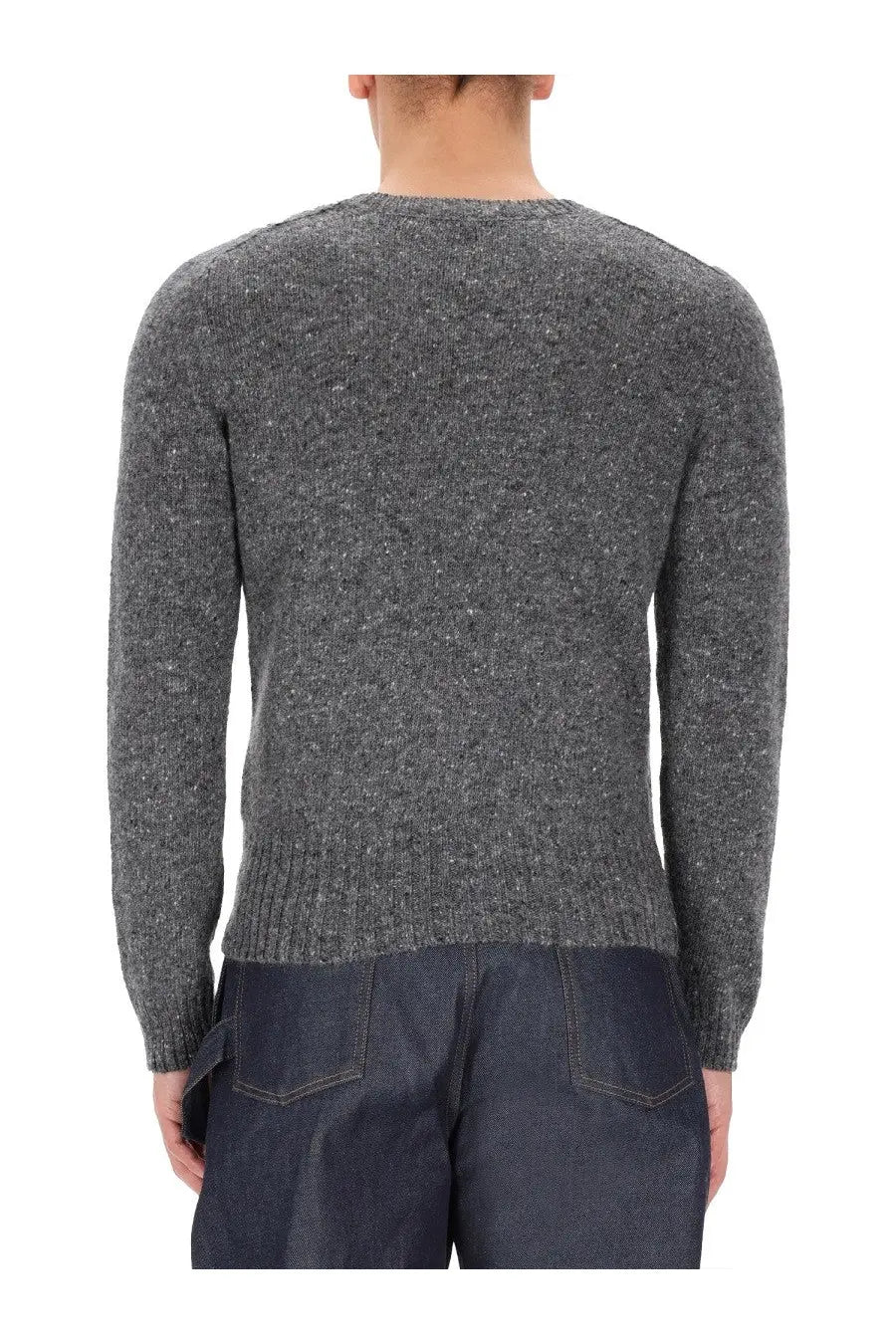 Jw anderson men’s jersey grey textured knit sweater with ribbed hem and cuffs in gray wool blend fabric