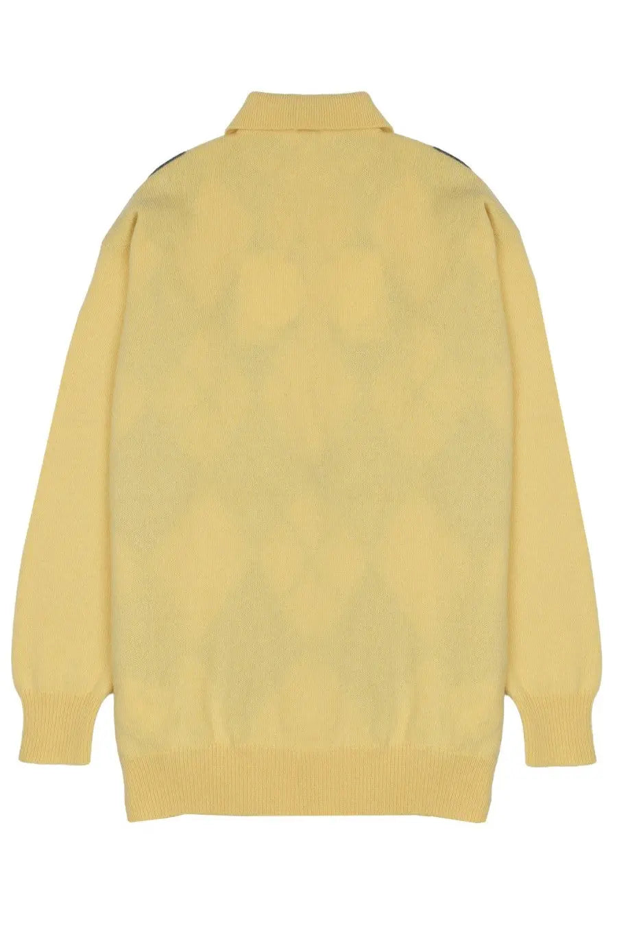 Jw anderson men’s pale yellow knitted sweater with subtle diamond pattern and ribbed cuffs hem and collar