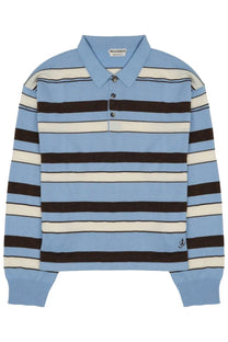 Jw anderson men’s long-sleeved polo rugby in cotton with light blue and dark brown stripes and cream accents