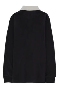 Jw anderson men’s polo shirt in black long sleeves with a contrasting white collar perfect for casual wear