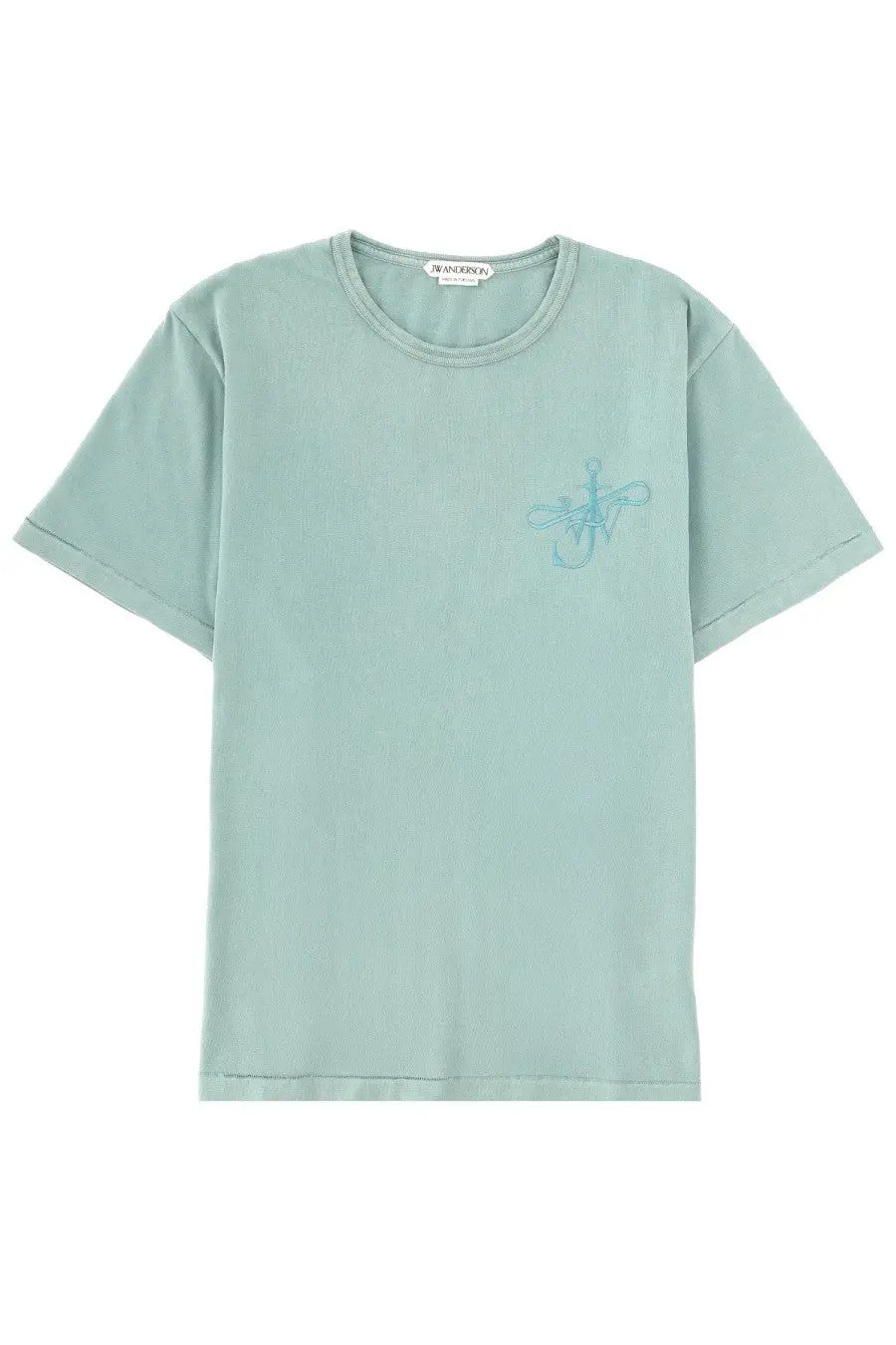 Jw Anderson men’s soft mint green short-sleeved t-shirt with subtle embroidered anchor on the chest