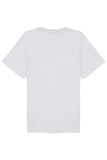 Jw anderson men’s white cotton t-shirt with simple crew neck and short sleeves showing front side view
