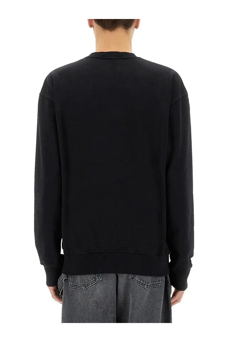 Black jw anderson men’s crewneck sweatshirt with ribbed cuffs and hem in cotton blend fabric